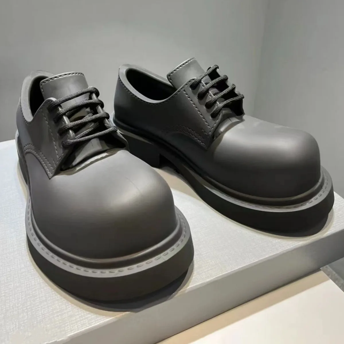 Platform Loafers for Men and Women Big Round Toe Chunky Loafers Women Shoes Lace Up Comfort Casual Fashion Business Work Shoes 6