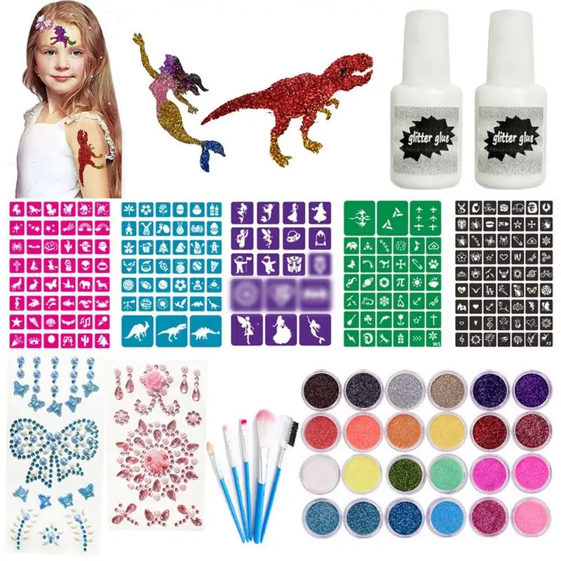 Glitter Tattoo Kit Waterproof Temporary Tattoos With Luminous Temporary