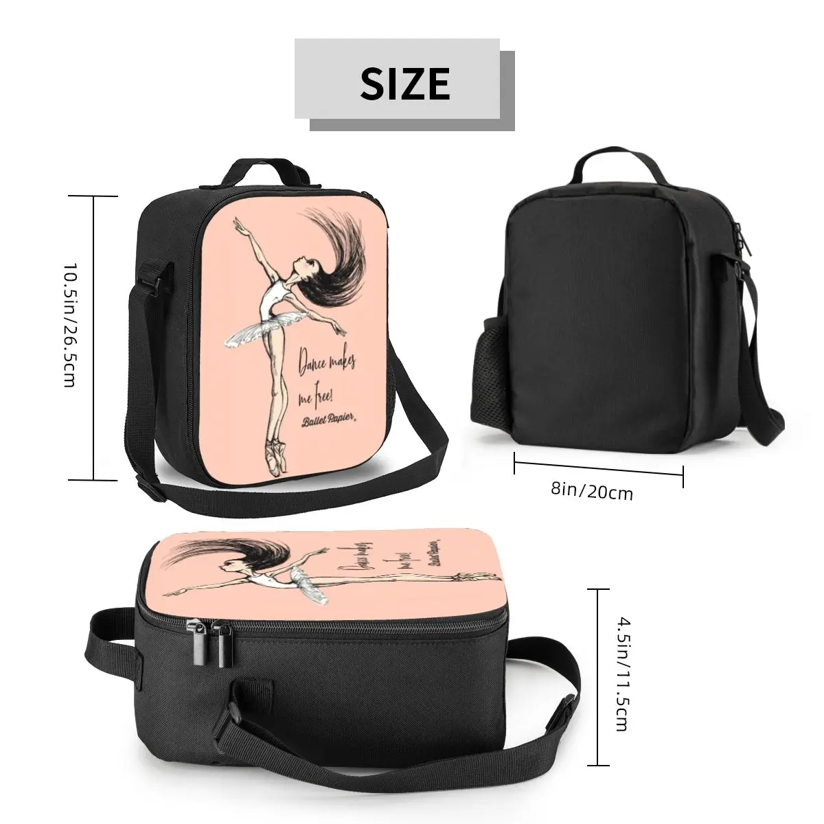 Ballet Dance Makes Me Free Insulated Lunch Tote Bag for Ballerina Dancer Portable Thermal Cooler Food Bento Box School
