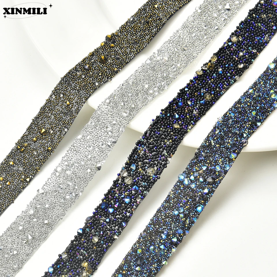 Hot Fix Rock Diamond Crystal Ribbon Trimming 1.5cm Width