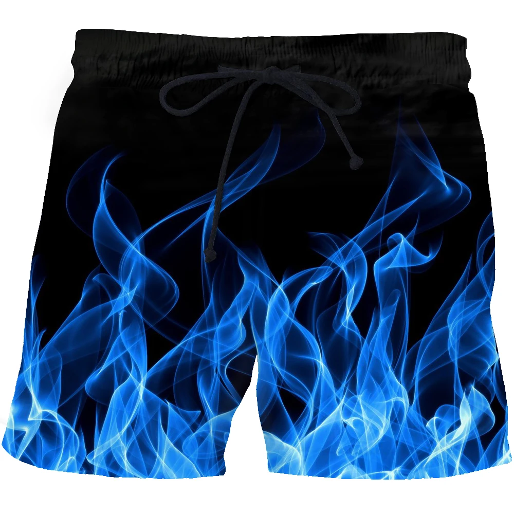 Adult Men's Children's 3d Printed Beach Pants Quick Dry Blue Flame Fitness Shorts Landscape Fun Street Thin Fashion Clothing 2