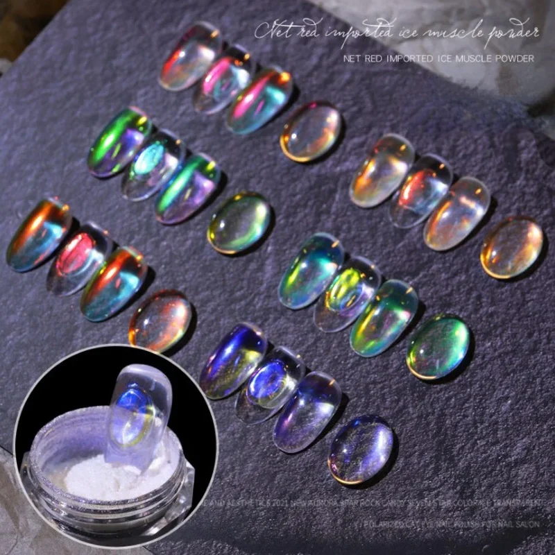 Ice Muscle Multicolor Holo Glitter Mirror Aurora Neon Polveri Polvere Camaleonte Nail Art Cromo Pigmento Immersione Polvere Decorazione