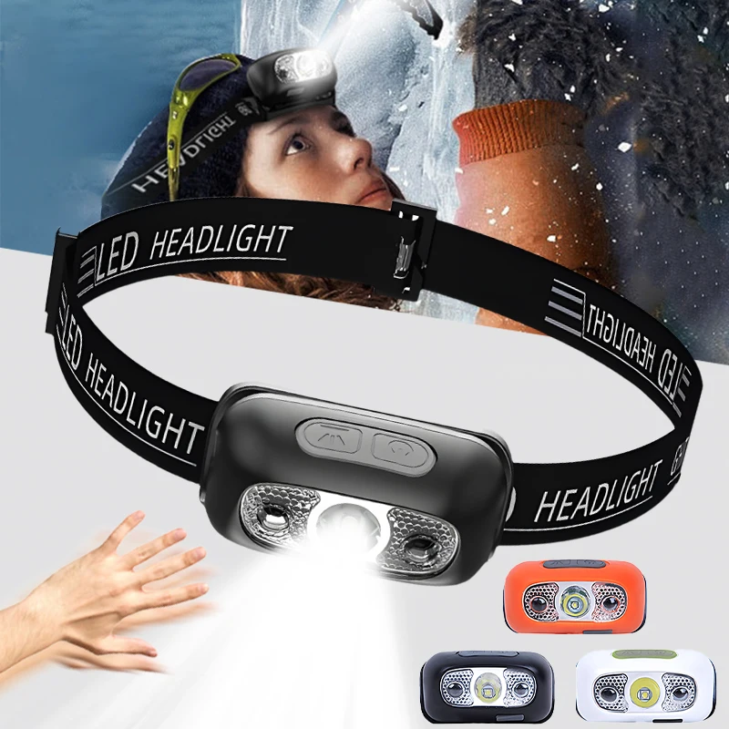 Strong Headlamp Mini Rechargeable Powerful Sensor Headlight Waterproof Torch Lights Outdoor Camping Search Light Work Headlamp