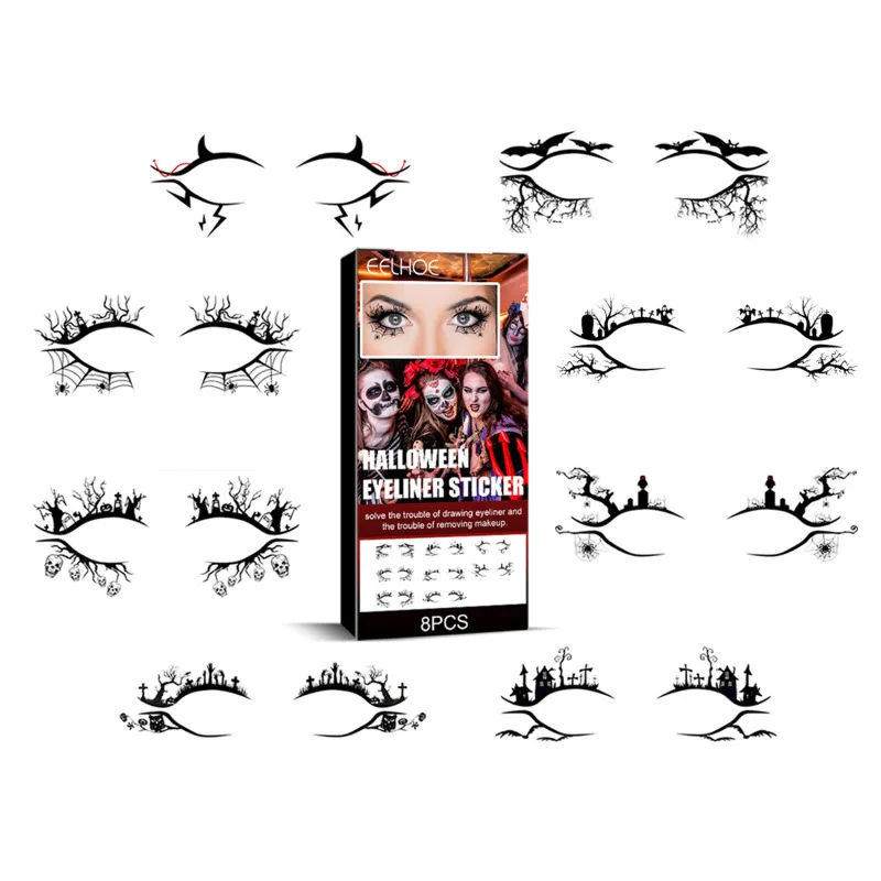 Halloween Eye Stickers Temporary Tattoos Sticker Women Halloween Party Eye Makeup Stickers Face Waterproof Fake Tatto Art