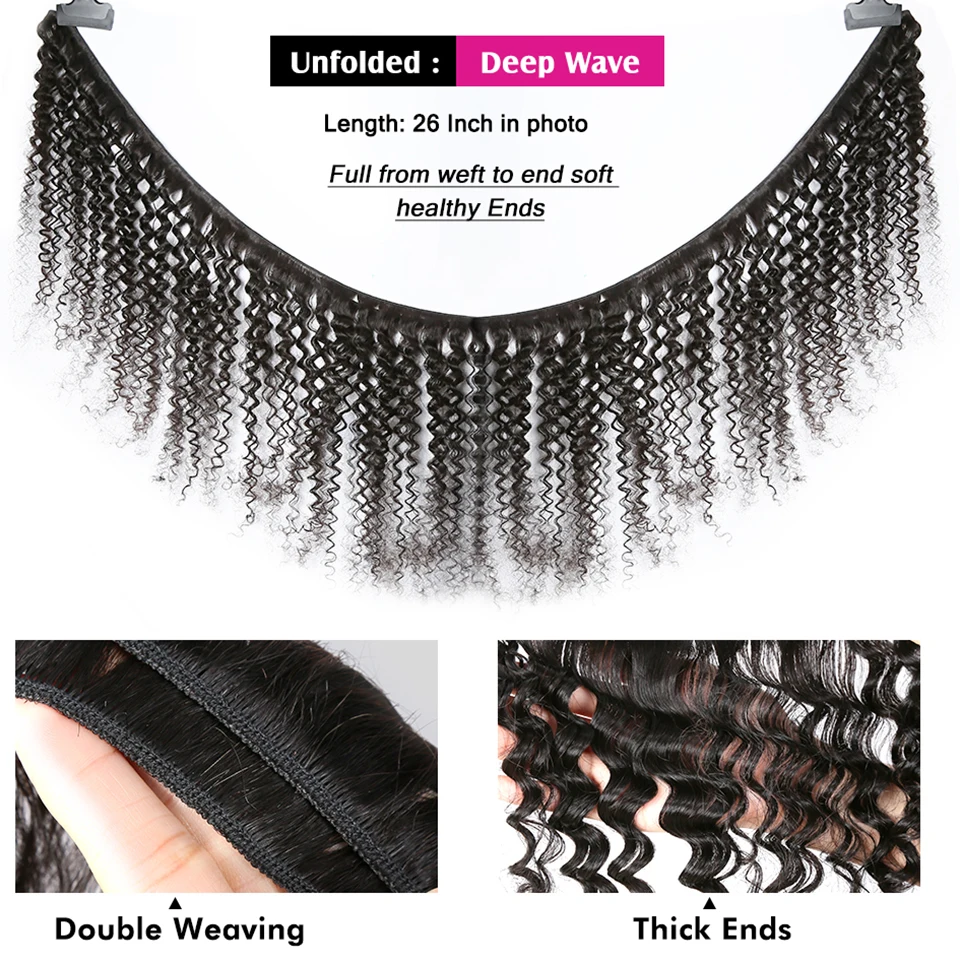 Deep Wave Human Hair Bundles 1/3/4 Pieces Natural Black Cheap Remy Human Hair Extensions For Women 14-30Inch Water Curly Bundles