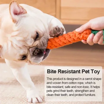 1pcs Carrot Dog Bite Rope Pet Dog Toys Cartoon Chew Toys Durable Braided Bite Resistant Puppy Molar Cleaning Teeth Cotton Rope 2