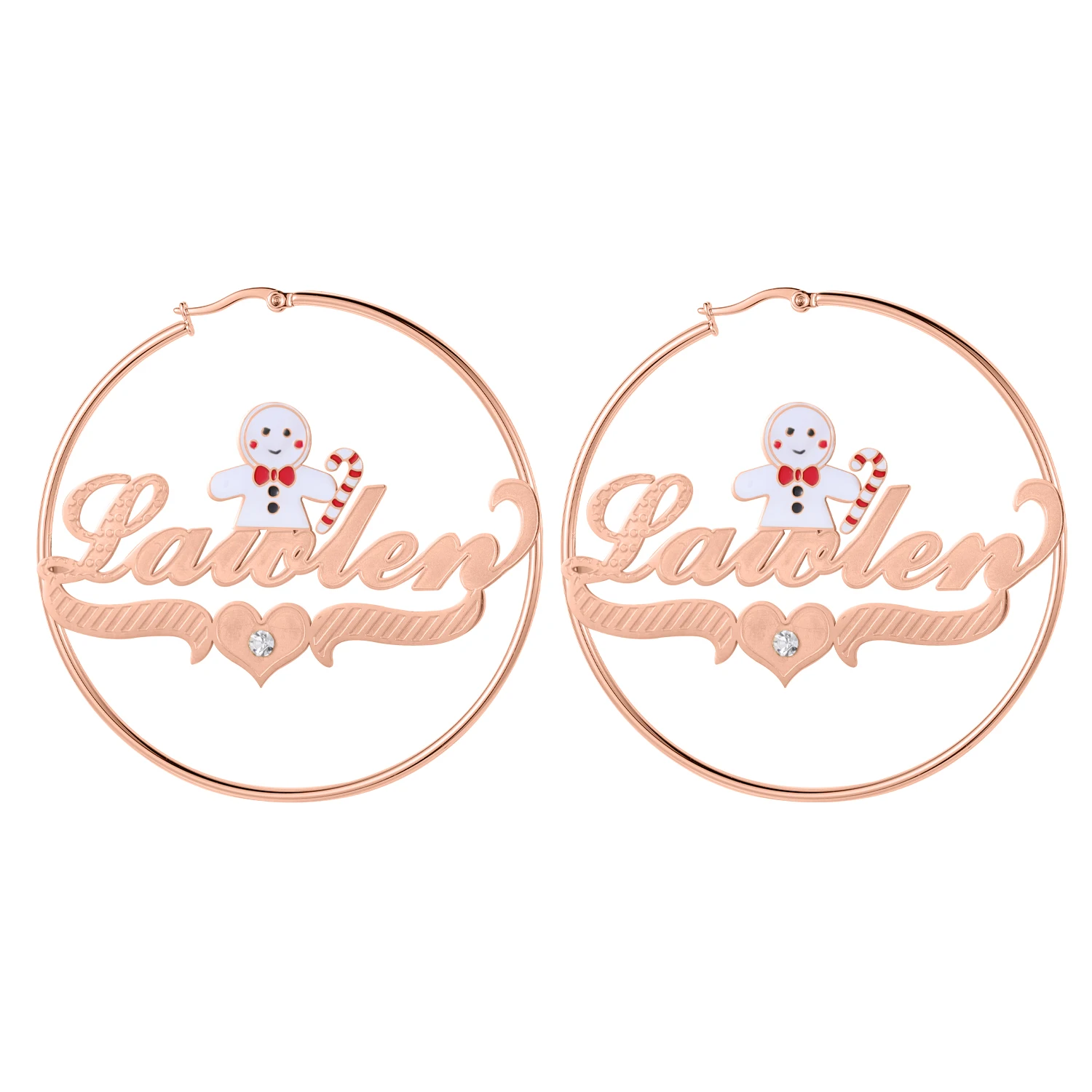 Dascusto Personalisierte Namensohrringe Weihnachten Lebkuchenmann Design Zweifarbiger individueller festlicher Schmuck für Frauen – Detail 6