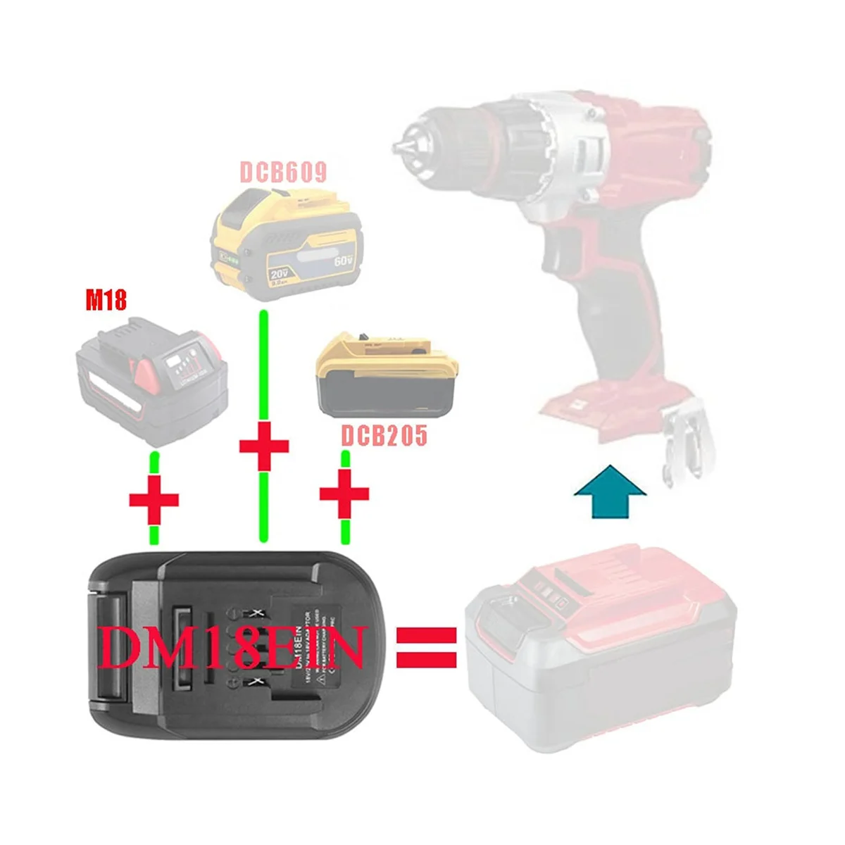 DM18EIN Battery Converter Adapter Charger for DeWalt for 18V 20V Li-Ion Battery Einhell Lithium Tool