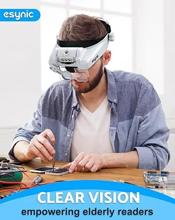 eSynic Headband Magnifier | 4 LED Lights | 1.2-4.5X Lens | Rechargeable | for Reading Crafts: 3 - 5 Days Free Delivery Only UK