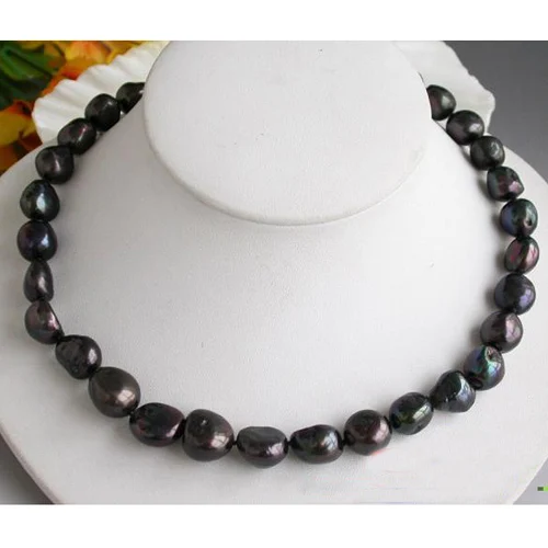 

Favorite Pearl Jewelry,Huge 17'' 12-15mm Baroque Black Freshwater Cultured Pearl Necklace,Classic Wedding Birthday Women Gift