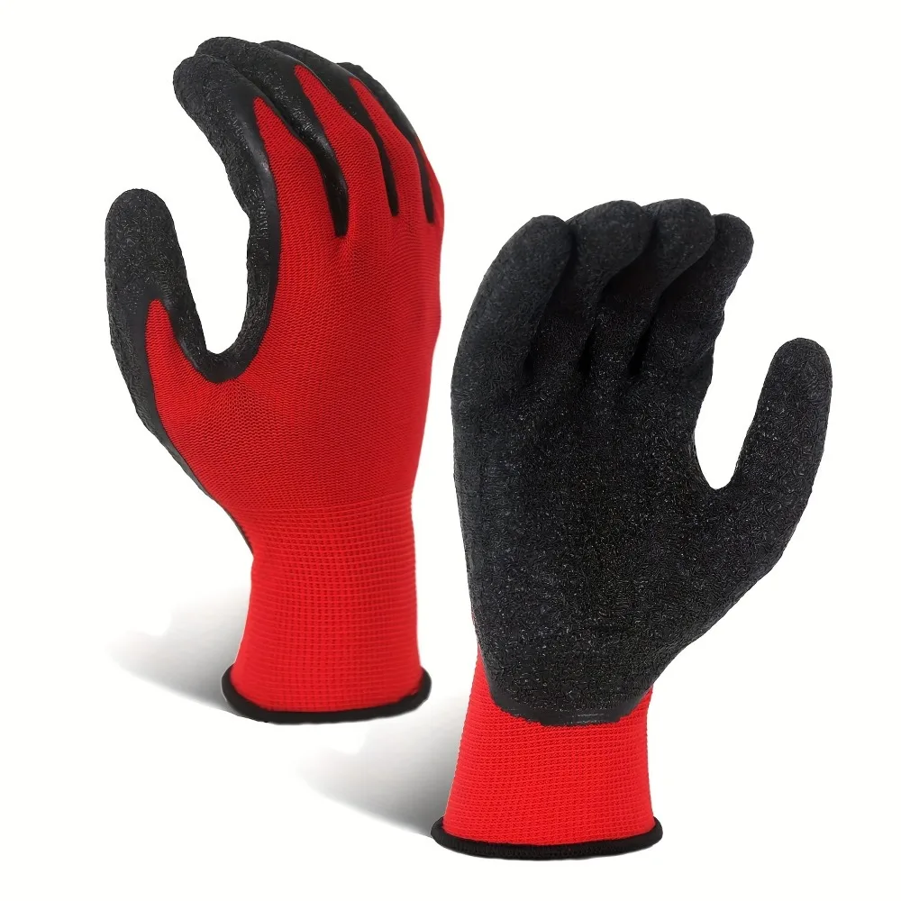 12 Pairs Breathable & Durable Safety Gloves - Crinkle Latex Grip, Unisex, Perfect for Construction, Gardening, Landscaping 2