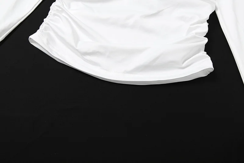 Mesh Ruffled Patchwork T-shirt Top For Women Long Sleeve High Waist Cropped Top Pullover Streetwear Female Slim Y2k Top