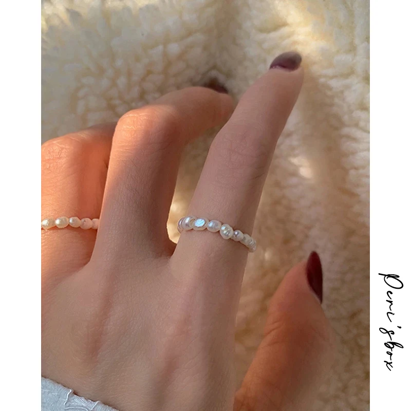 Finger Ring Peri'sBox Multi Beaded Pearl Rings Natural Freshwater Pearl Geometric Rings for Women Continuous Circle Minimalist Ring finger ring