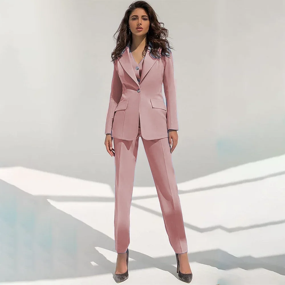 Women Pant Suit Light Blue Long Sleeve Blazer & Trouser Formal Single Button Office Ladies Female Business Work Wear 3 Piece Set