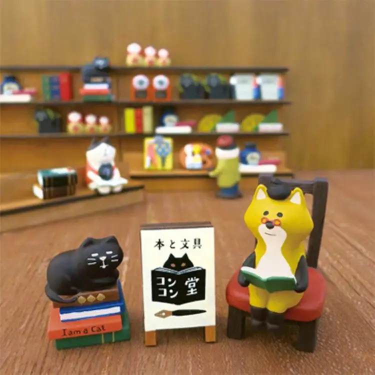 일본식 미니어처 고양이 책장 폭스홀 서점 시리즈 홈 데코레이션 미니어처 사진 촬영 장면 작은 피규어
