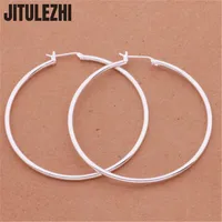 High Quality New 925 Sterling Silver Hoop Earrings For Women Engagement Party Jewelry 5CM Big Circle Trendy Christmas Gifts 1
