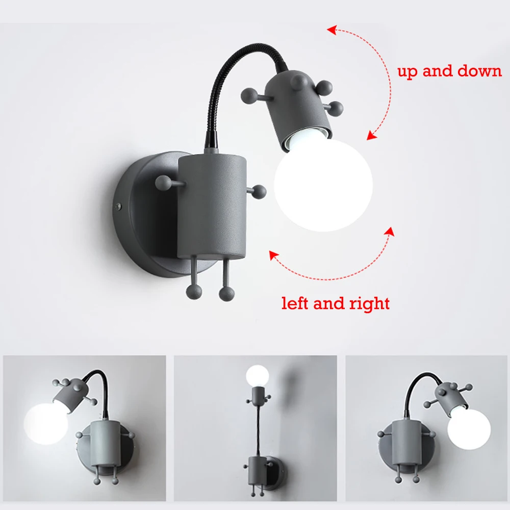 Modern Creative Wall Lamp Nordic Sconce Cartoon Doll Wall Light American Minimalism Metal Robot Lamps for Kids Baby Living room led wall lamp,wall light