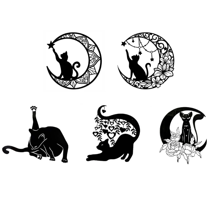 

W3JA Handcraft Moon Cat Shape Iron Party Decor Delicate Craftsmanship, Enchanting Spooky Atmospheres at Home Offices