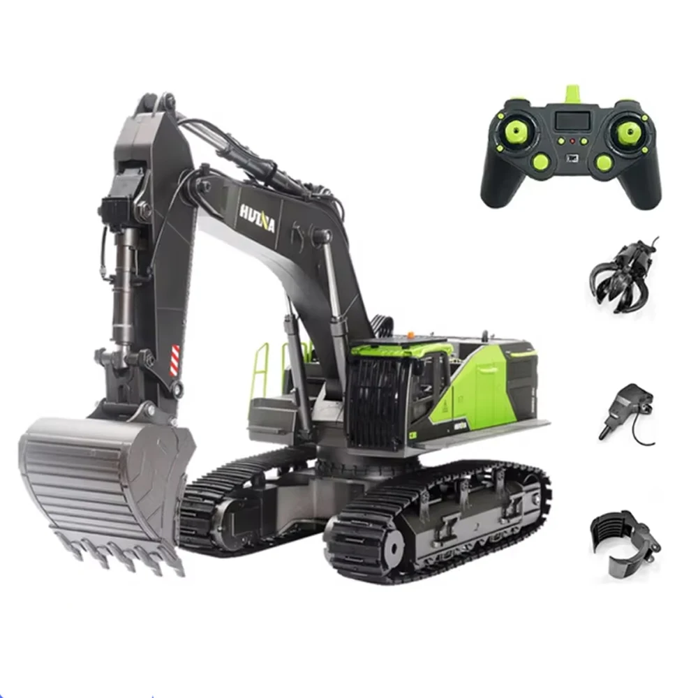 HUINA 1593 1/14 RC 굴삭기 트럭 합금 2.4GHz 무선 제어 자동차 22 채널 건설 차량 소리 장난감 소년 선물 용품