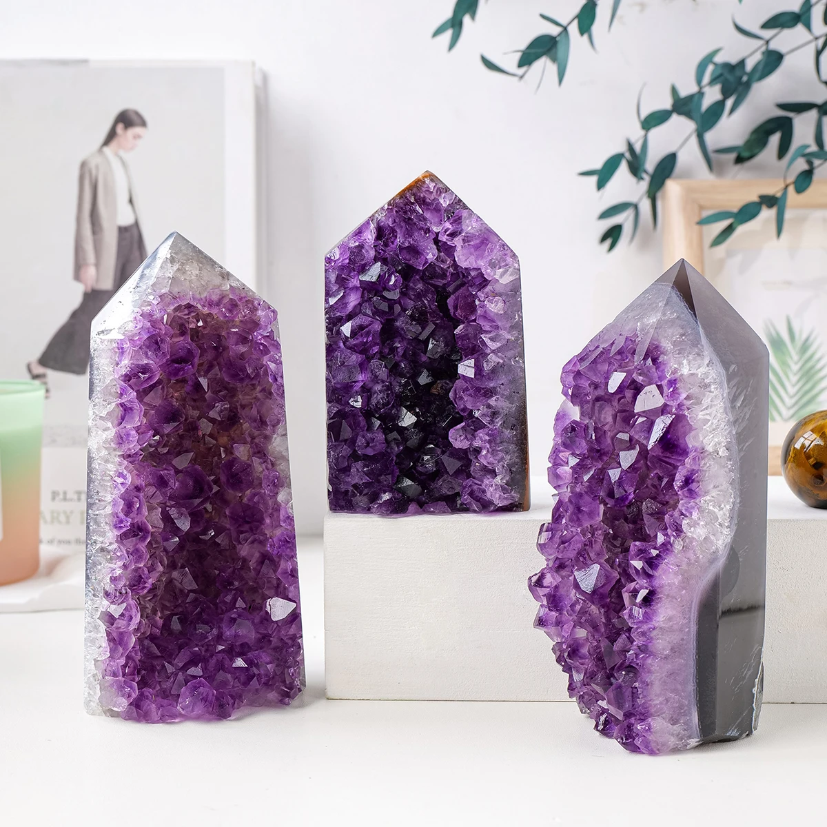 High-quality Natural Uruguay Amethyst Cluster Healing Crystals Crystal Point Big Wand Purple Quartz Tower Decorative Gifts