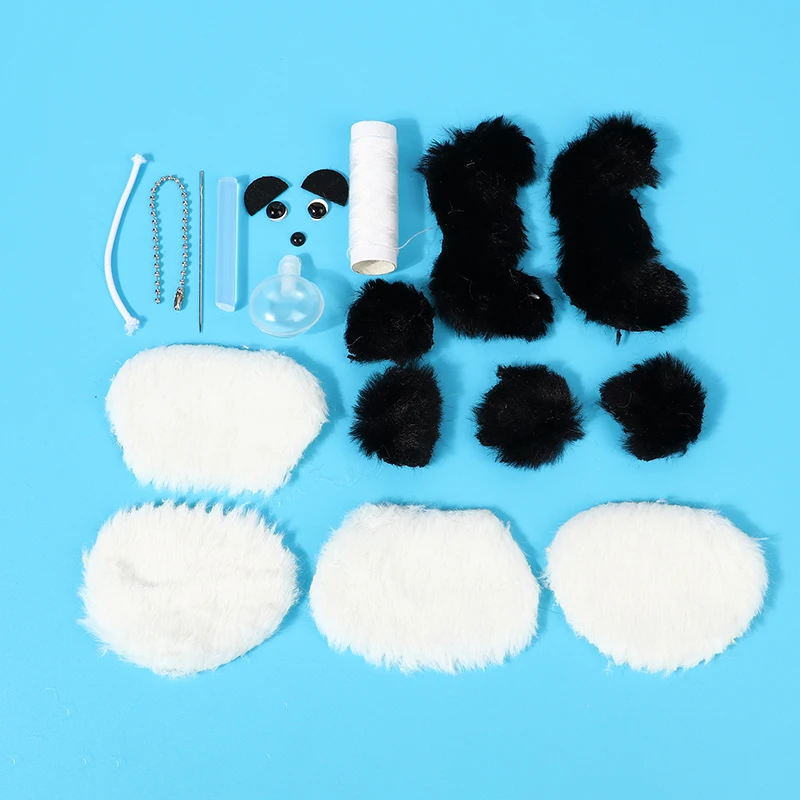 

12CM Handmade Stuffed toy Little panda squeaky cry diy doll material bag Key chain bag Pendant doll gift