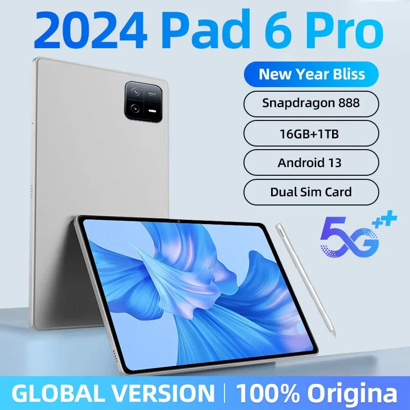 

2024 Original Global Version Tablets PC Pad 6 Pro Snapdragon 888 Android 13 10000mAh 16GB+1TB 5G Dual SIM Card WIFI HD 4K MiTab