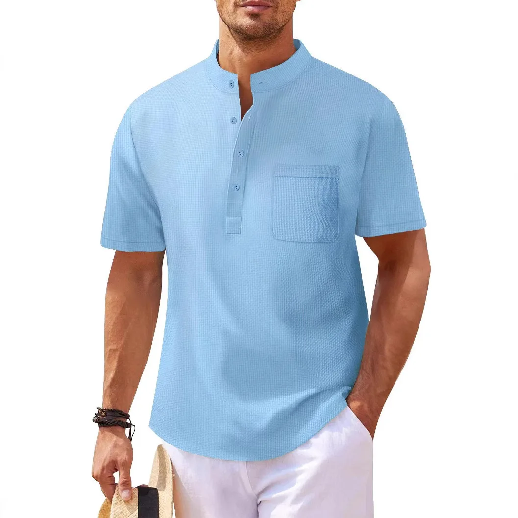 Men Casual Cotton Linen T-Shirt Pure Color T Shirts for Men Streetwear Beach Tops Tees Breathable Short Sleeve Shirt Vintage