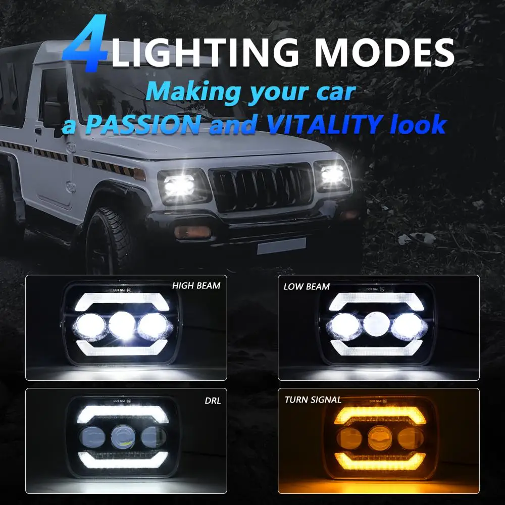 

1/2pcs 18000LM Square Car LED Headlight For Jeep Wrangler 3 Lens Car Light 7x6 5x7 Inch 180W 6500K Car Frontlamp Car Accessories