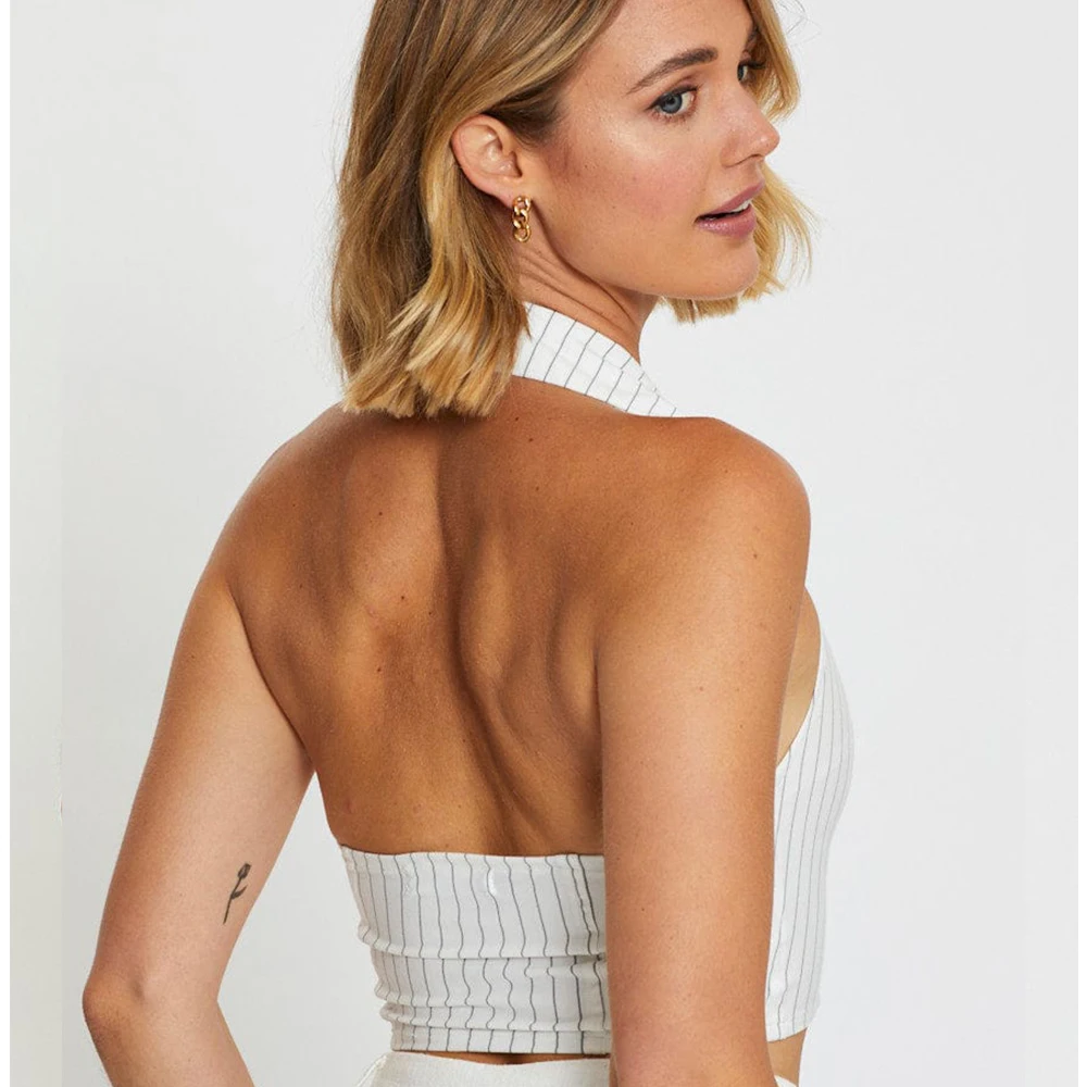 Stripe Vests for Women Female Fashion Short Sunmmer Wasitcoat Single Breasted Sleeveless Jacket Halter Slim Clothing Coats