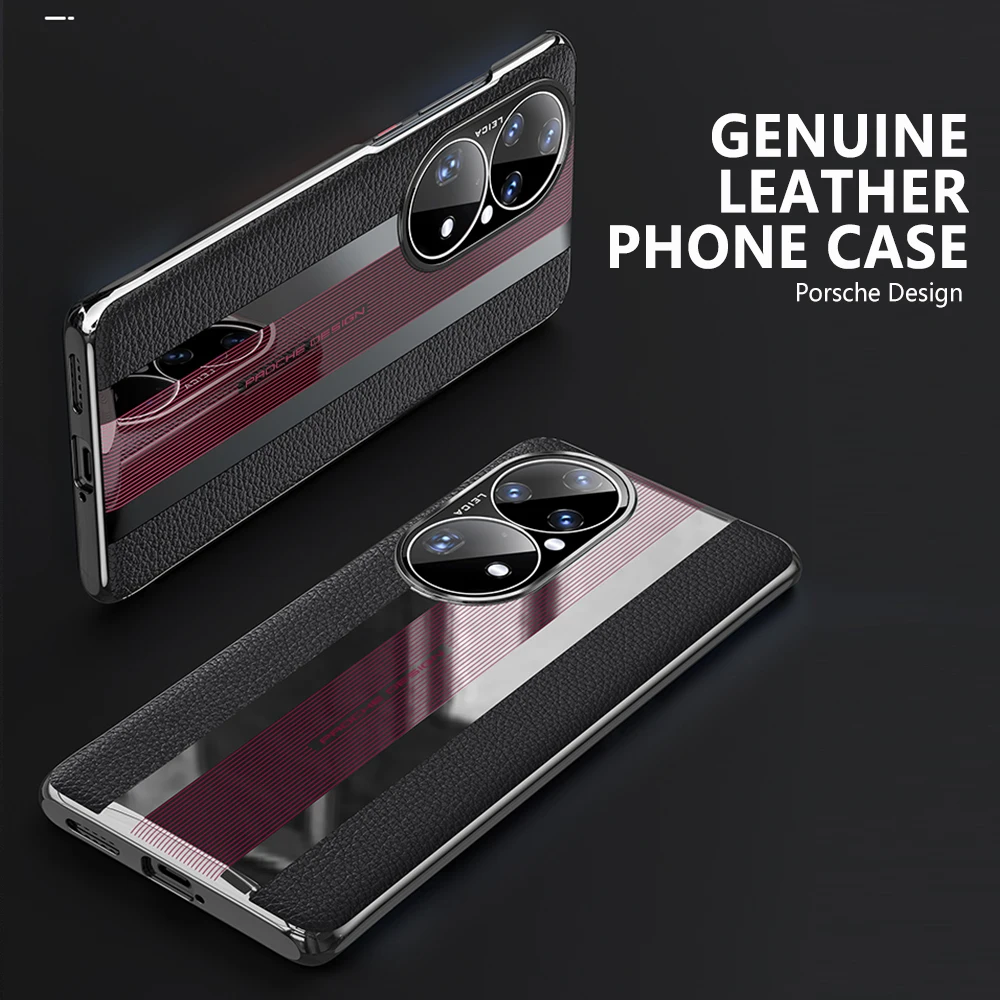 Genuine Leather Phone Case For Huawei P50 Pro Cowhide Crocodile texture Original Cover P 50 P50Pro Luxury plating Hard Capa