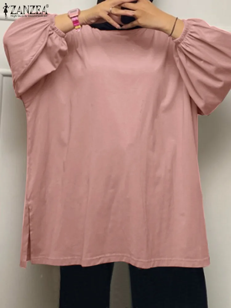 

ZANZEA Women Casual Baggy Blouse Oversize Long Sleeve O Neck Tops Muslim Abaya Shirt Autumn Pullover Solid Loose Blusas IsIamic