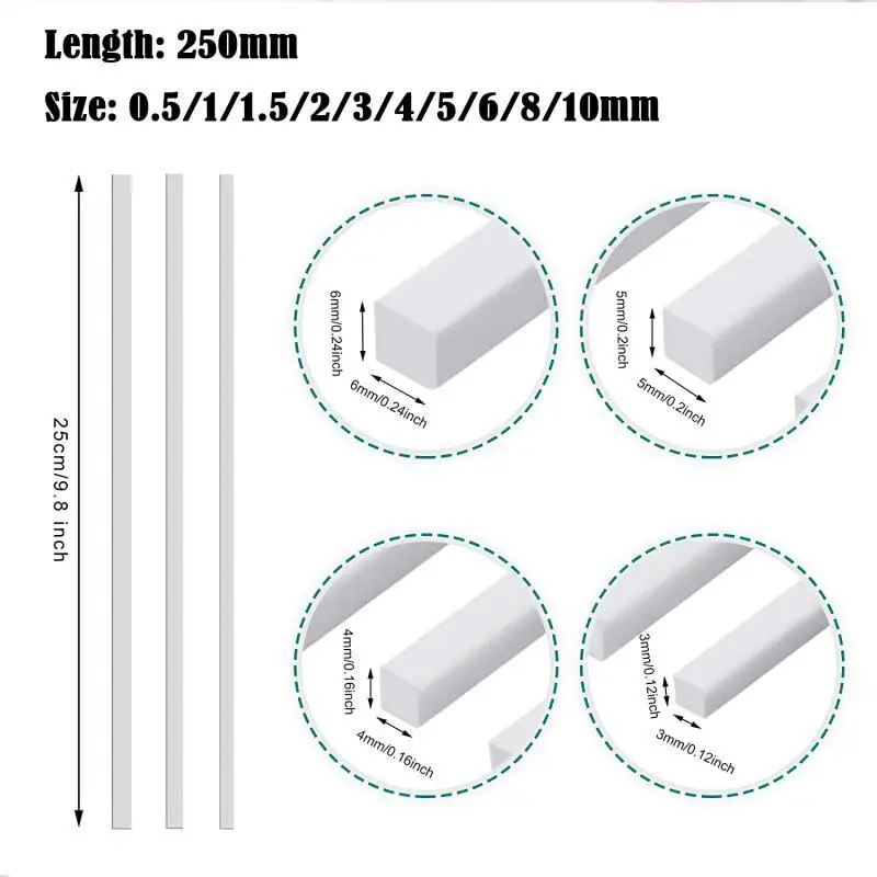 10x OD 2mm x 250mm ABS Styrene Plastic Round Tube Pipe Diameter White