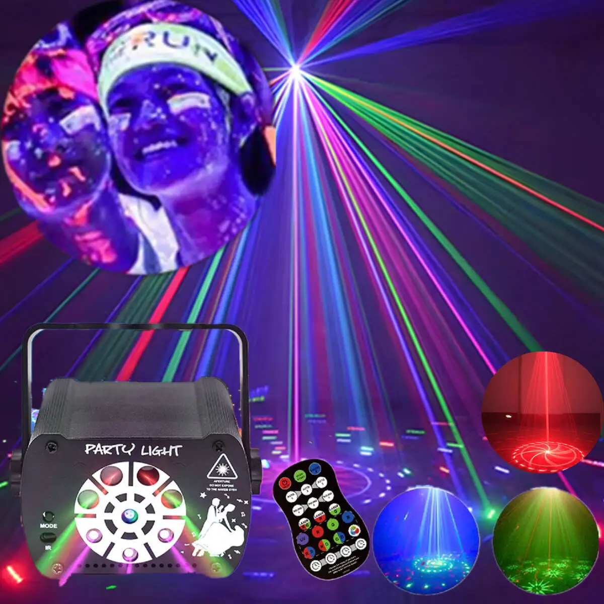 Party Lights, DJ Disco Lights, All-in-One Stage Lights, UV Laser Light Effects, RGB Sound-Activated Strobe Lights with Remote