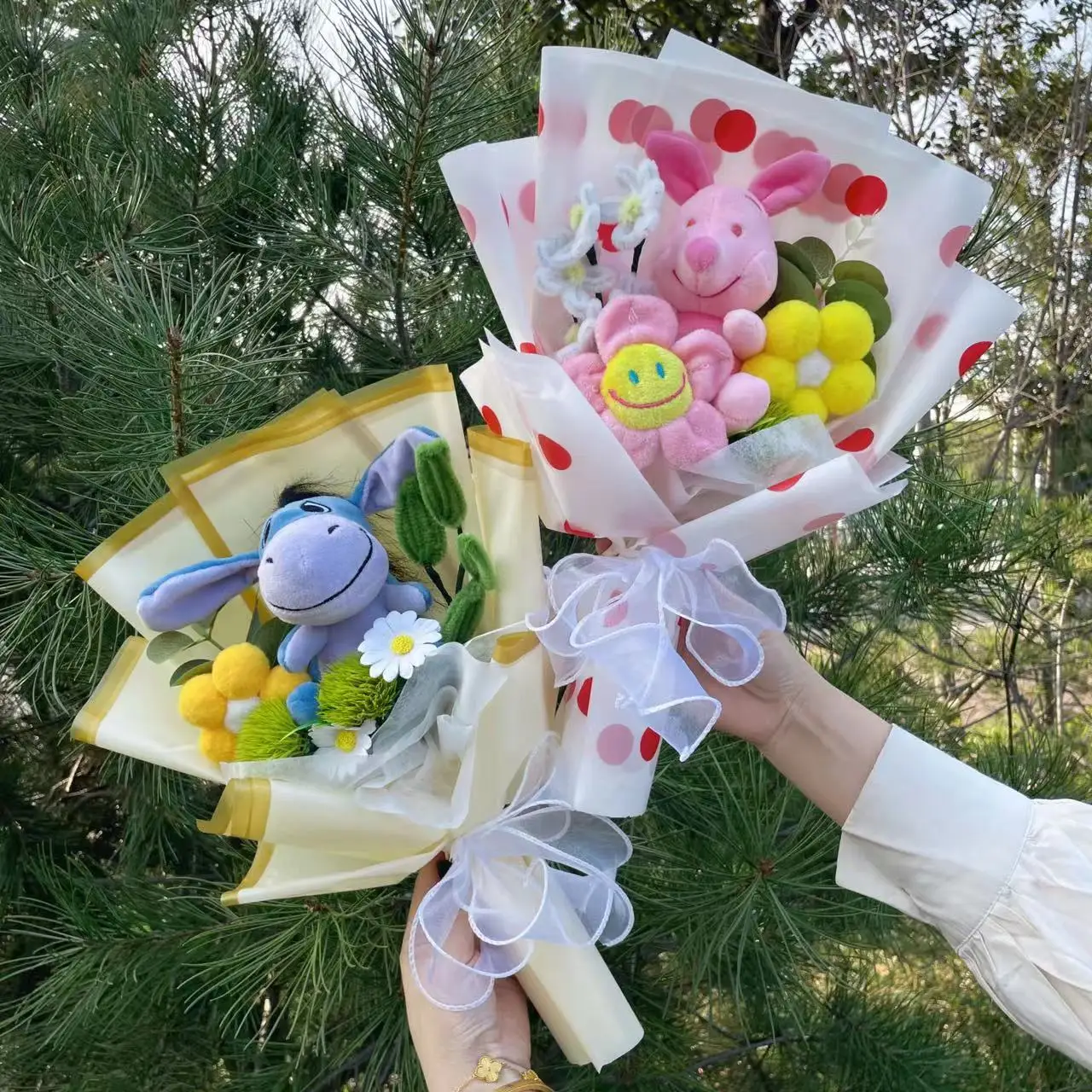 Cartoon Winnie the Pooh Plush Doll Toy Handmade Flower Bouquet Wedding Valentine's Day Christmas Graduation Gifts 2