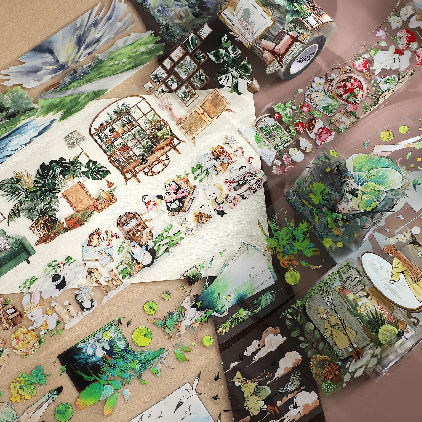 JIANWU 500/1000cm Vintage Plant Character Landscaping PET Tape Creative DIY Journal Material Collage Scrapbook Stationery 3