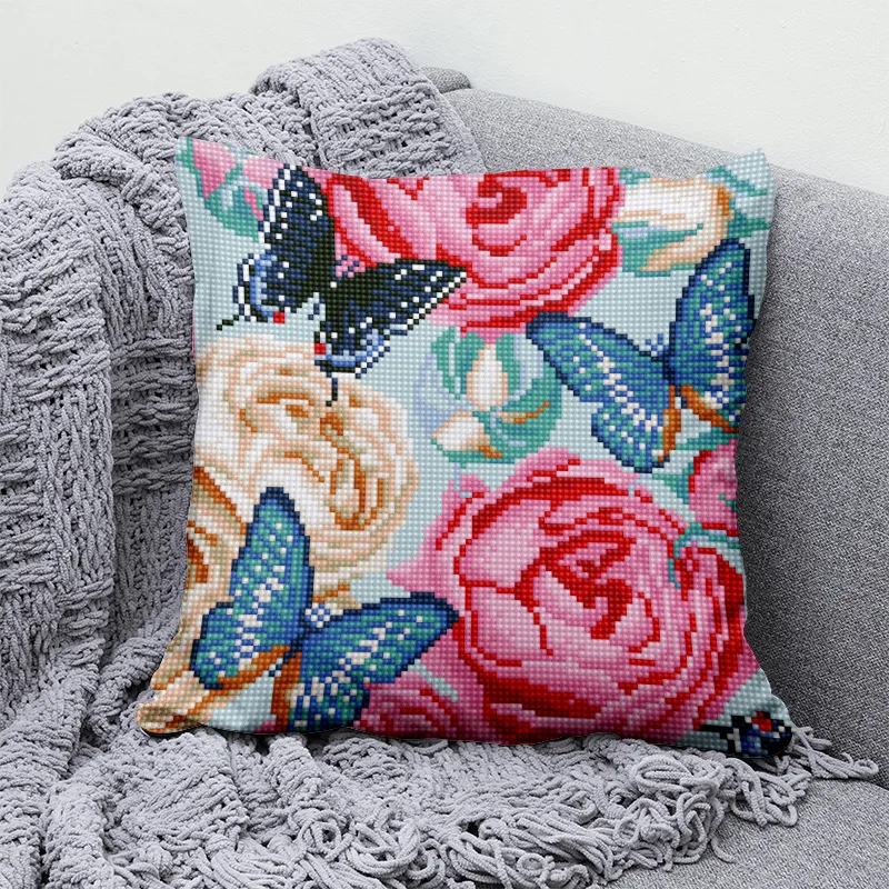 New velvet embroidery pillowcase Chinese style flower wool embroidery