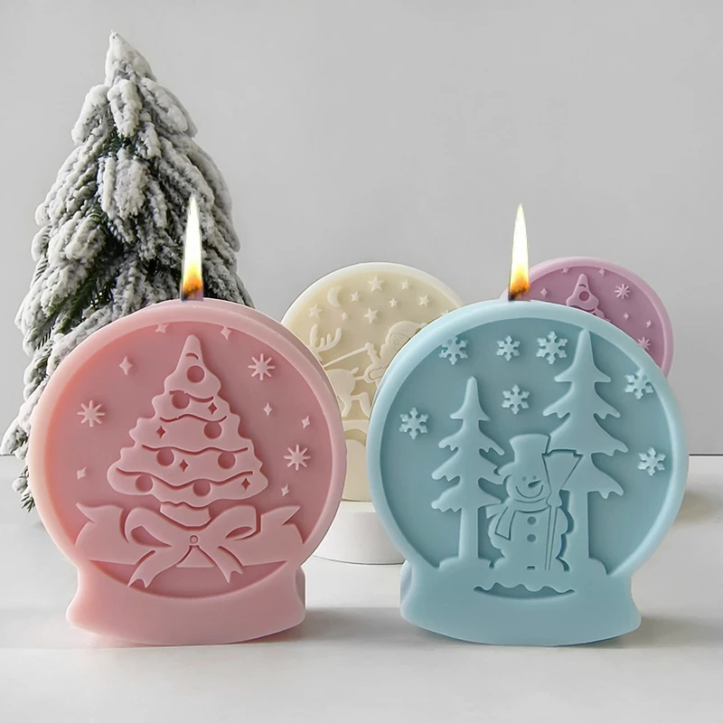 Christmas Snowman Silicone Candle Mold Round Aromatherapy epoxy resin Crystal Ball mold DIY Elk Holiday Decor Craft Gift