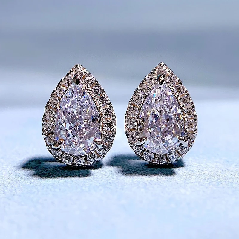 

Spring Qiaoer 925 Sterling Silver High Carbon Diamond 5 * 8mm Pear Shaped Water Drop Zircon Earrings for Women Fine Jewelry
