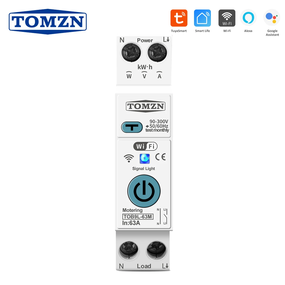 TUYA 63A TOMZN 1P + N WIFI Smart Switch Energy Meter Metering Circuit Breaker voltage current leakage protection Relay MCB smart switch circuit breaker