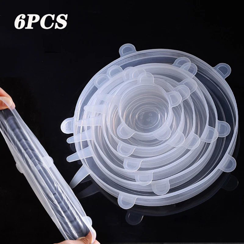 Food Cover Adjustable Elastic Silicone Cap Reusable Kitchen Utensil Storage Airtight Food Packaging Lids Accessories 6PCS food cover kitchen utensils kitchen supplies fresh keeping cover preservation cover