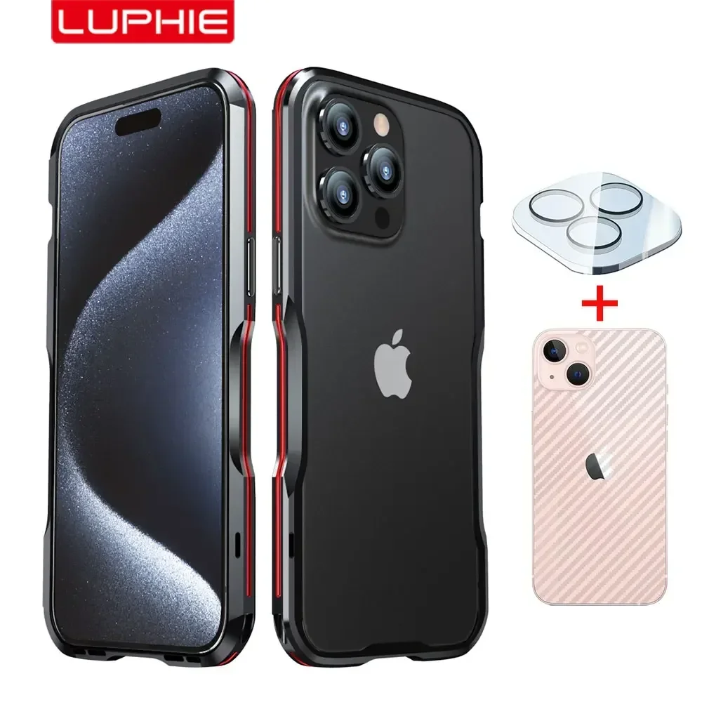 

Original LUPHIE Metal Bumer For iphone 15 Pro Max Case Frame 14 Plus 13mini 12 11 Aluminium Lightweight Skin With Lens Protector