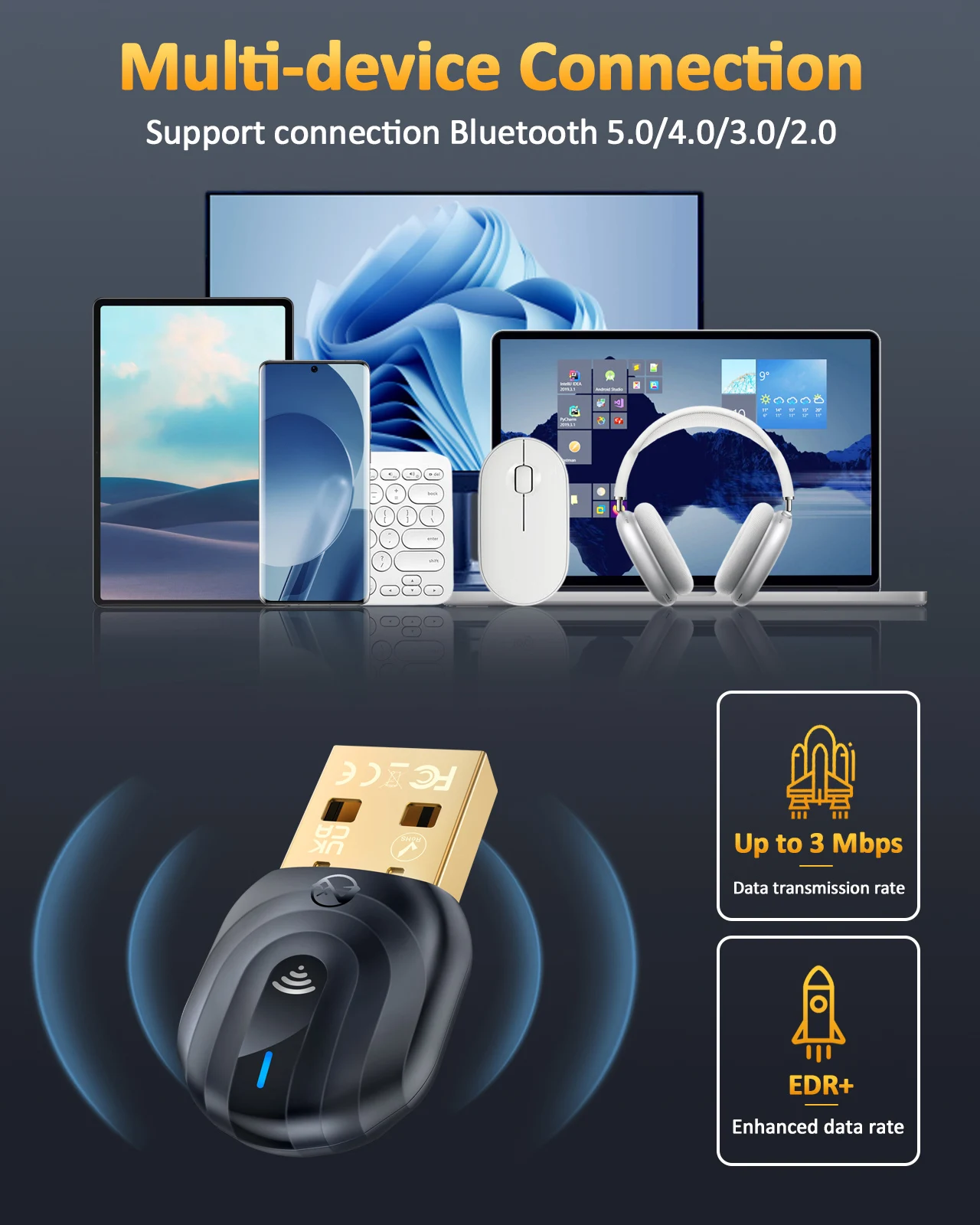 ZEXMTE 5.1 USB بلوتوث محول للكمبيوتر ويندوز 11/10/...