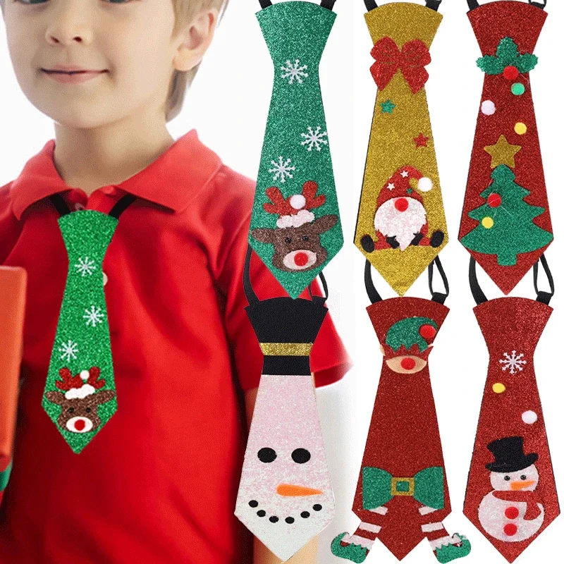 

1PC Felt Christmas Tie Santa Claus Snowman Elk Xmas Tree Tie Kids Gift Party Happy New Year Merry Christmas Navidad 2024 Decor