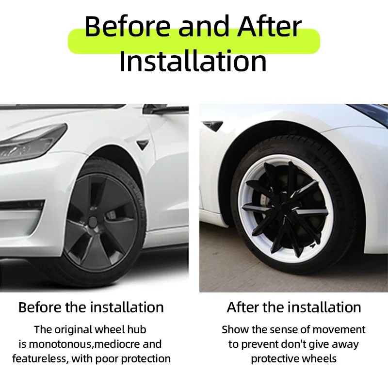 18Inch Wheel Caps 4PCS For Tesla Model 3-Hub Cap Performance Replacement Full Rim Cover Hubcap Decorative Accessories wheel hub covers wheel hub caps