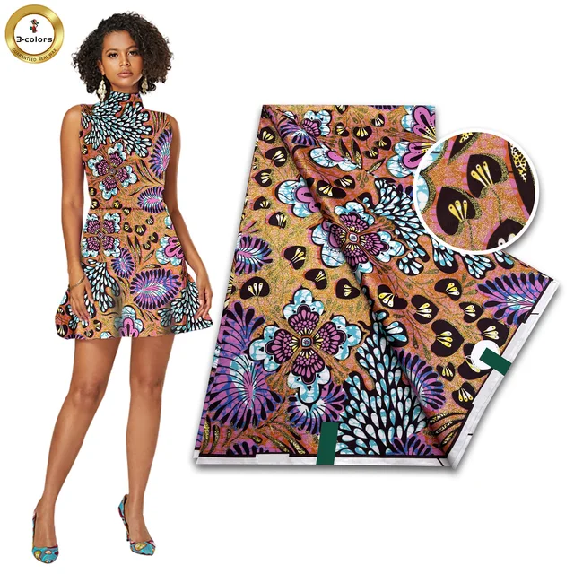 New African Grand Golden Wax Fabric Ankara Glitter Golden Wax Soft Flash Gold Print Batik High Quality Pagne Purple Women Tissus 3