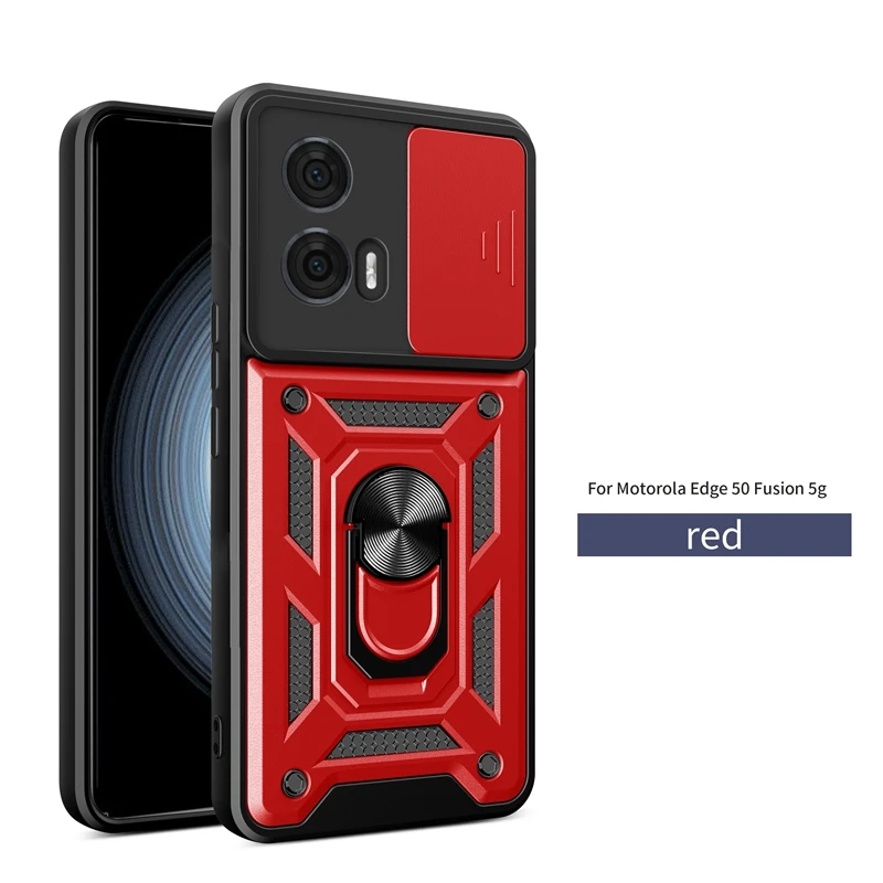 Enhanced Motorola Moto Edge 50 Fusion Case with Magnetic Ring Armor and Slide Lens Camera Protection