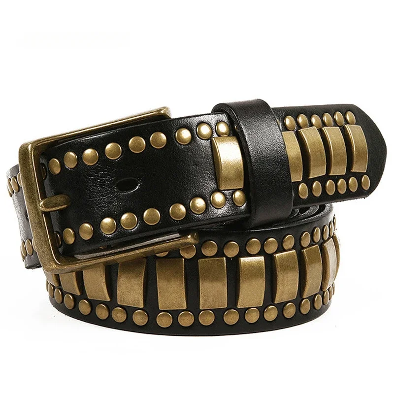 

2024 New Punk Rock Belts Geometry Pattern for Men for Women Rivet Studded Belts First Layer of Cowskin Hip Pop Decorative Belts