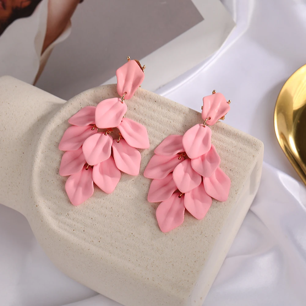 Petal Tassel Clip Earrings For Women