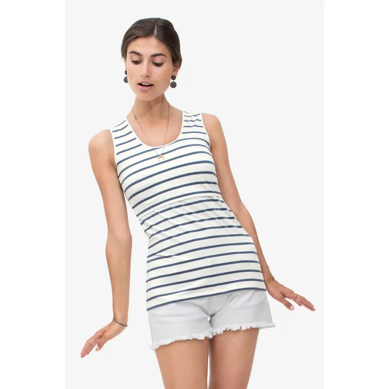Summer Pregnant Women Breastfeeding Top Ladies Fashion T-shirt Striped Sleeveless Vest Casual t shirt