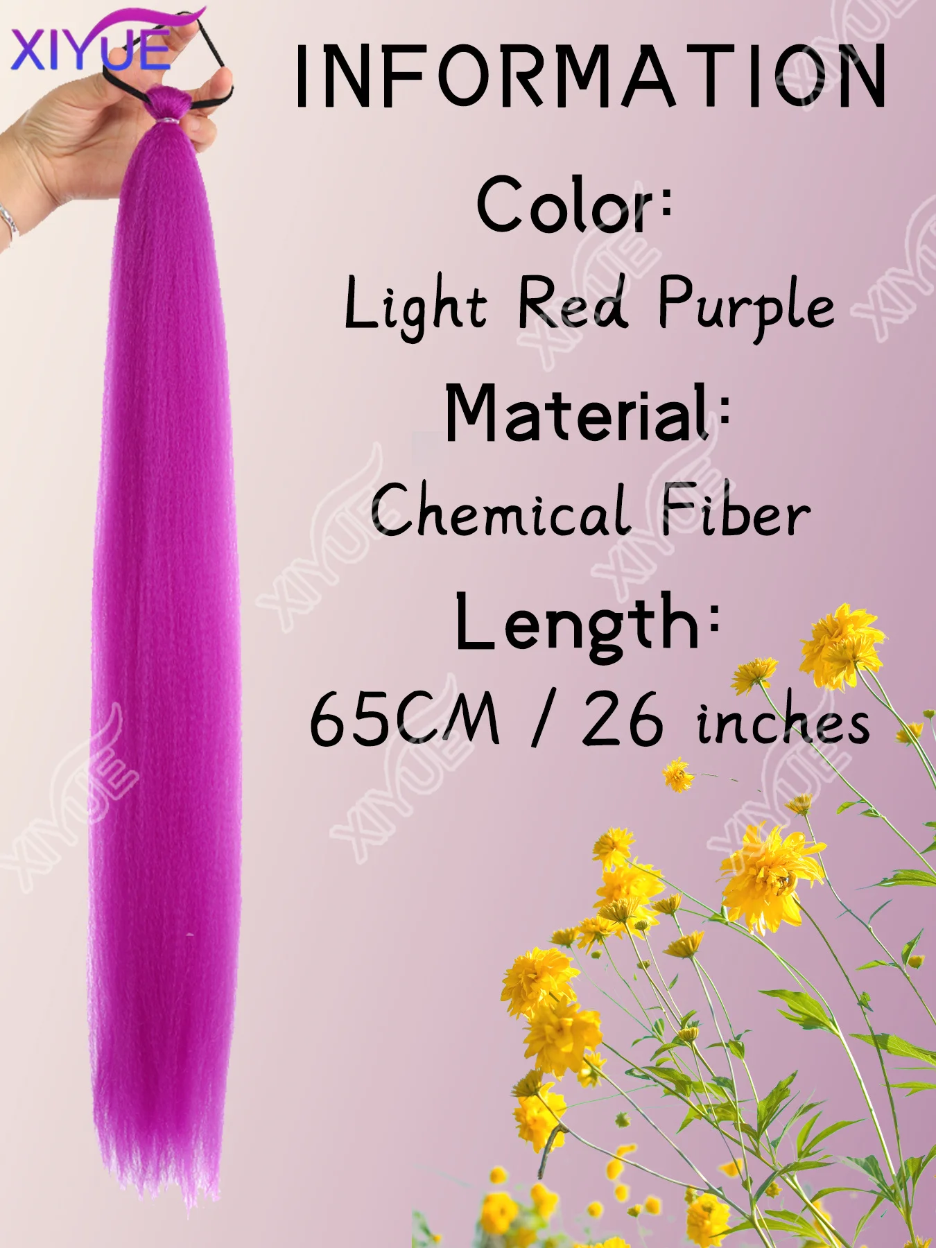 XIYUE Synthetic 26Inch Long Straight Ponytail Purple DIY Braided Ponytail With Rubber Band Halloween Hair Accessories For Woman
